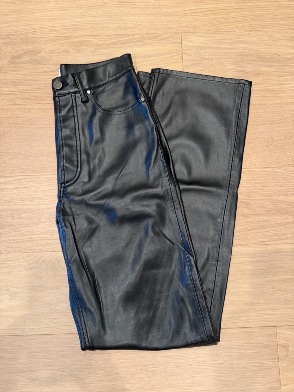Anine Bing Black Faux Leather Bootcut Pants